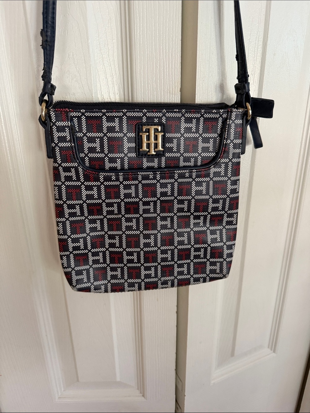 Tommy Hilfiger Black, White & Red Monogram Crossbody